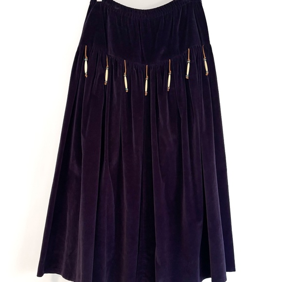 Double D Ranch Tiered Velvet Long Skirt Beaded Leather Fringe Tassels Size Large - Picture 1 of 11